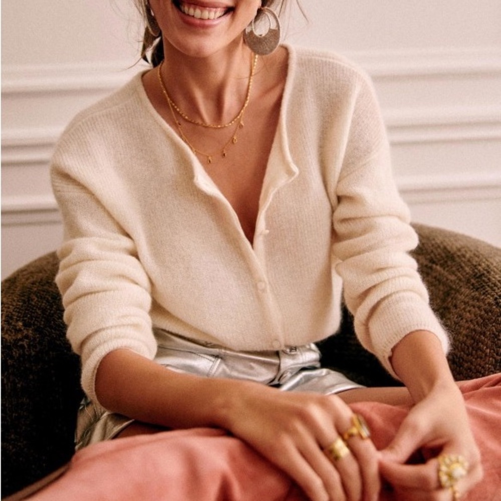 Sezane Cream Ecru Mohair Blend Gaspard Cardigan